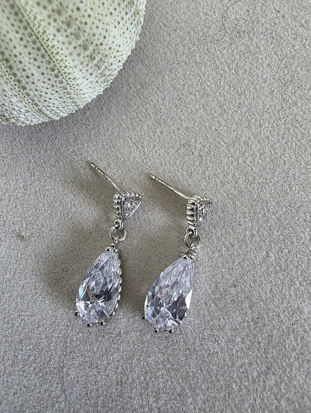 Silver Cubic Zirconia Teardrop Drop Earrings